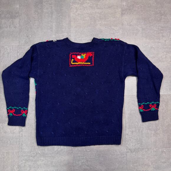 Vtg Signatures by Northern Isles Knitted by Hand Button Up Xmas Sweater WMSN M - Picture 8 of 9
